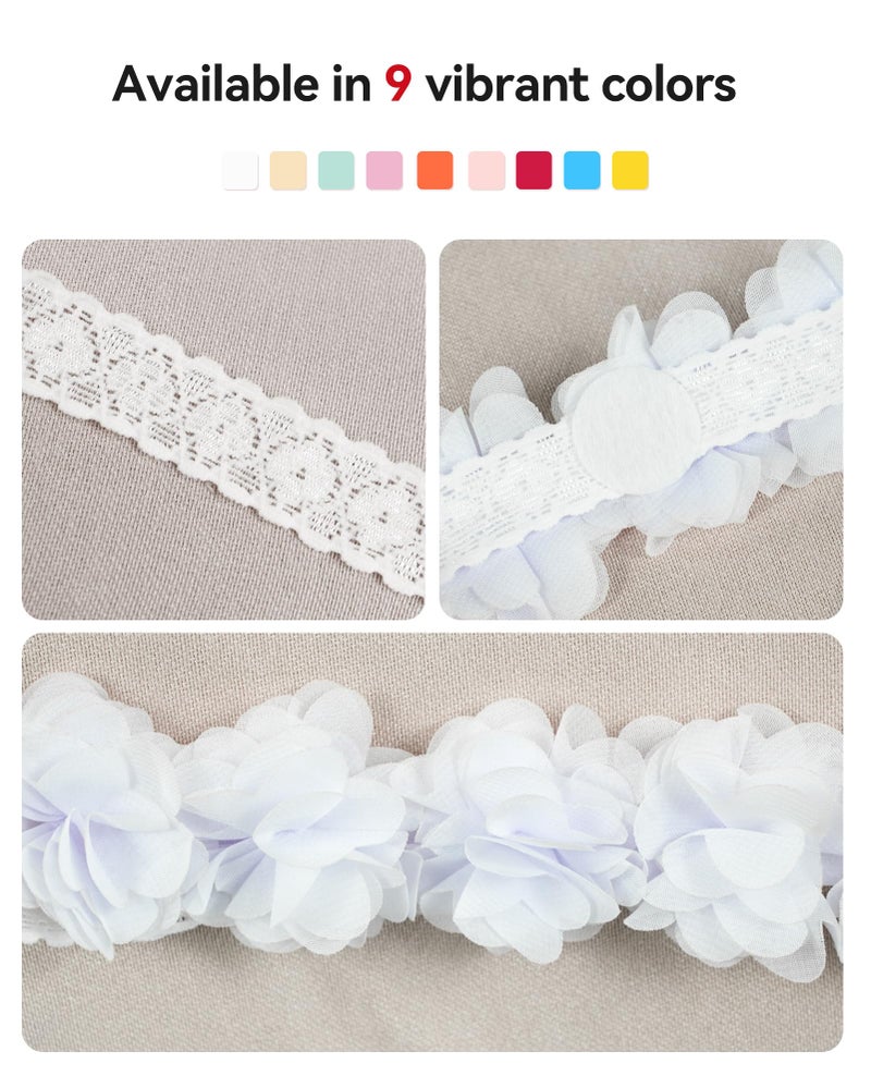 Fmeida Baby Girls Headbands for 4-24M | Soft Chiffon Flower Crown White (Fits 14.96"-18.89" Head) - Image 4